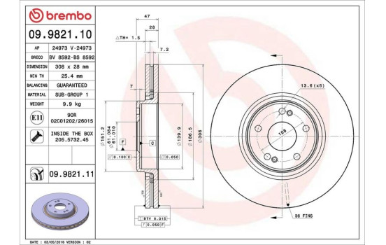 Disque de frein COATED DISC LINE 09.9821.11 Brembo, Image 2