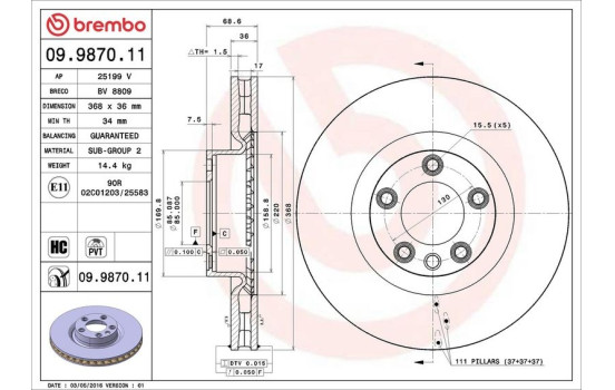 Disque de frein COATED DISC LINE 09.9870.11 Brembo, Image 2