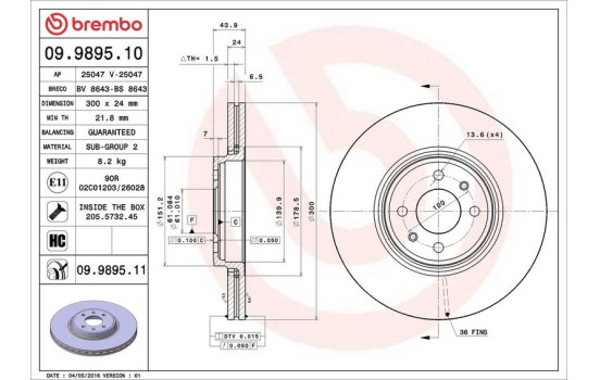 Disque de frein COATED DISC LINE 09.9895.11 Brembo, Image 3