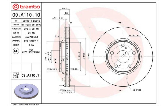 Disque de frein COATED DISC LINE 09.A110.11 Brembo, Image 3