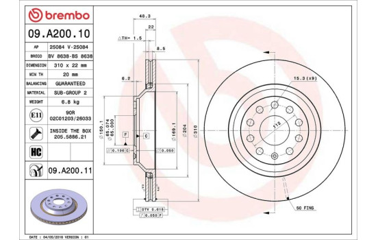 Disque de frein COATED DISC LINE 09.A200.11 Brembo, Image 4