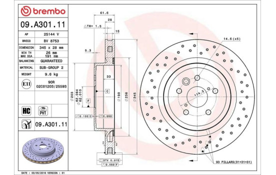 Disque de frein COATED DISC LINE 09.A301.11 Brembo, Image 2