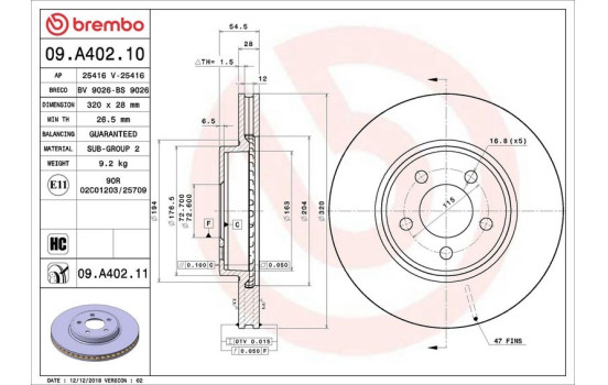 Disque de frein COATED DISC LINE 09.A402.11 Brembo, Image 2