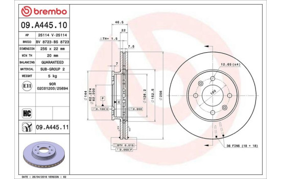 Disque de frein COATED DISC LINE 09.A445.11 Brembo, Image 3