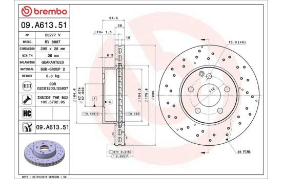 Disque de frein COATED DISC LINE 09.A613.51 Brembo, Image 3