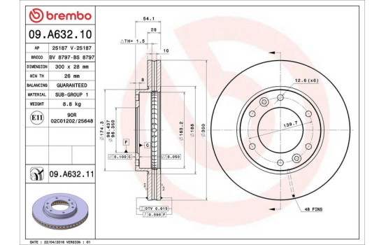 Disque de frein COATED DISC LINE 09.A632.11 Brembo, Image 2