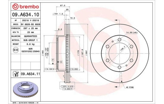 Disque de frein COATED DISC LINE 09.A634.11 Brembo, Image 3