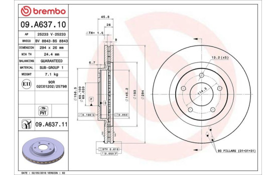Disque de frein COATED DISC LINE 09.A637.11 Brembo, Image 3