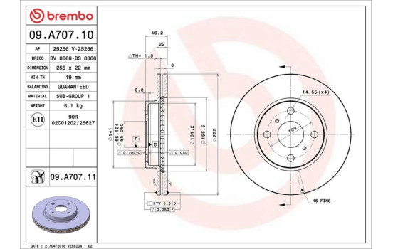 Disque de frein COATED DISC LINE 09.A707.11 Brembo, Image 3