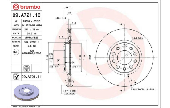 Disque de frein COATED DISC LINE 09.A721.11 Brembo, Image 3