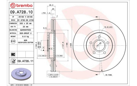 Disque de frein COATED DISC LINE 09.A728.11 Brembo, Image 2