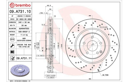Disque de frein COATED DISC LINE 09.A731.11 Brembo, Image 2