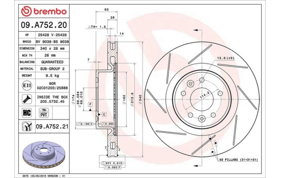 Disque de frein COATED DISC LINE 09.A752.21 Brembo, Image 2