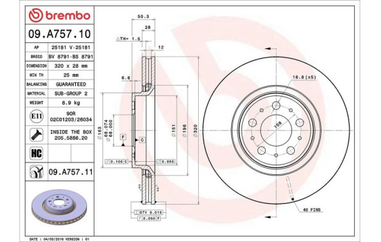 Disque de frein COATED DISC LINE 09.A757.11 Brembo, Image 3