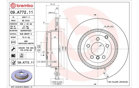 Disque de frein COATED DISC LINE 09.A772.11 Brembo, Image 2