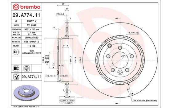 Disque de frein COATED DISC LINE 09.A774.11 Brembo