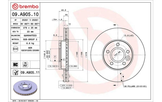 Disque de frein COATED DISC LINE 09.A905.11 Brembo, Image 3
