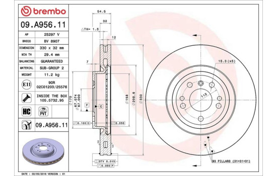 Disque de frein COATED DISC LINE 09.A956.11 Brembo, Image 2