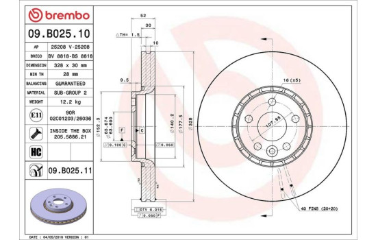 Disque de frein COATED DISC LINE 09.B025.11 Brembo, Image 2