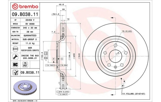 Disque de frein COATED DISC LINE 09.B038.11 Brembo, Image 2