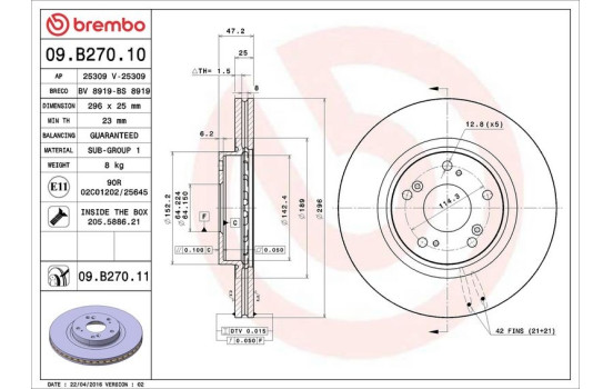 Disque de frein COATED DISC LINE 09.B270.11 Brembo, Image 3