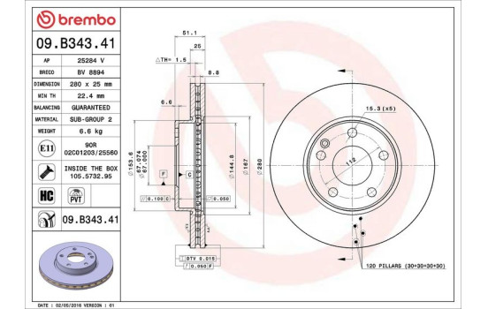 Disque de frein COATED DISC LINE 09.B343.41 Brembo, Image 3