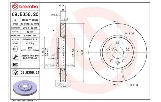 Disque de frein COATED DISC LINE 09.B356.21 Brembo, Image 2
