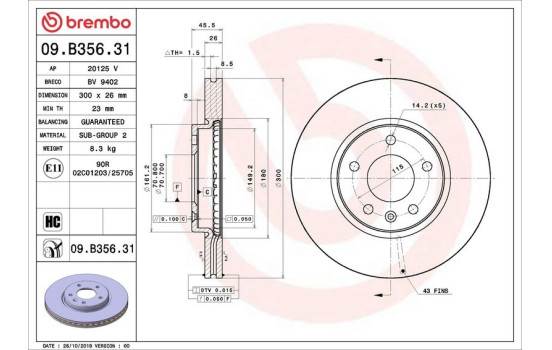 Disque de frein COATED DISC LINE 09.B356.31 Brembo, Image 2