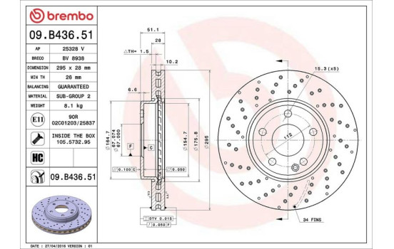 Disque de frein COATED DISC LINE 09.B436.51 Brembo, Image 4