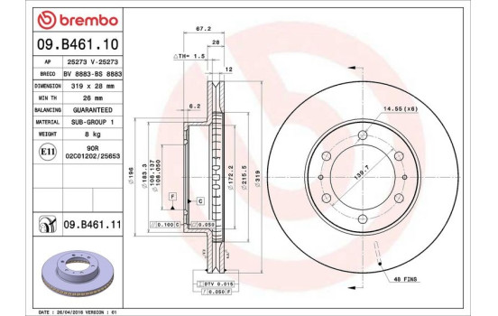 Disque de frein COATED DISC LINE 09.B461.11 Brembo, Image 3