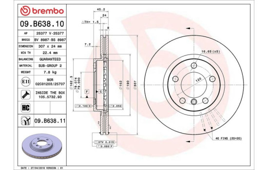 Disque de frein COATED DISC LINE 09.B638.11 Brembo, Image 3