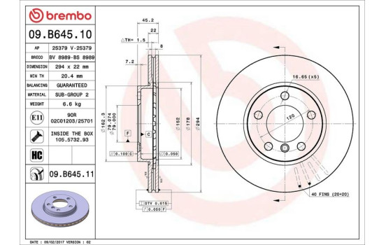Disque de frein COATED DISC LINE 09.B645.11 Brembo, Image 3