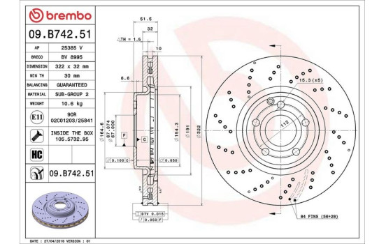 Disque de frein COATED DISC LINE 09.B742.51 Brembo, Image 2
