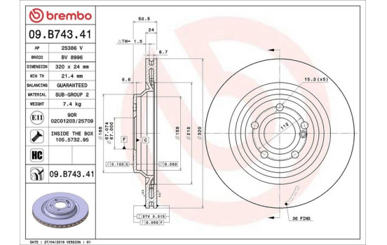 Disque de frein COATED DISC LINE 09.B743.41 Brembo, Image 3