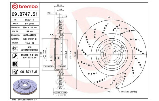 Disque de frein COATED DISC LINE 09.B747.51 Brembo, Image 2