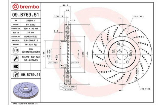 Disque de frein COATED DISC LINE 09.B769.51 Brembo
