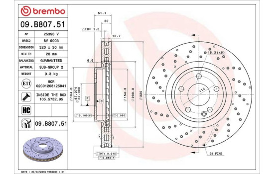 Disque de frein COATED DISC LINE 09.B807.51 Brembo, Image 2