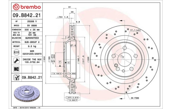 Disque de frein COATED DISC LINE 09.B842.21 Brembo, Image 2