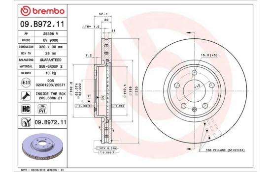 Disque de frein COATED DISC LINE 09.B972.11 Brembo, Image 2