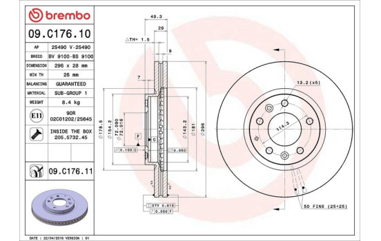 Disque de frein COATED DISC LINE 09.C176.11 Brembo, Image 3