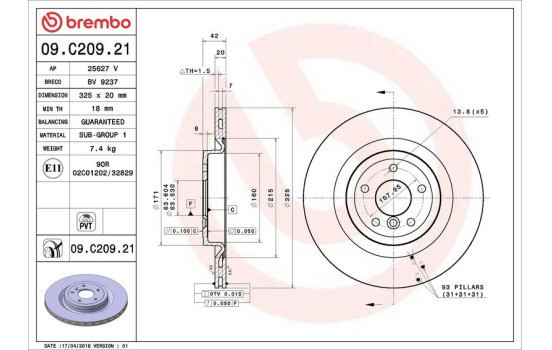 Disque de frein COATED DISC LINE 09.C209.21 Brembo, Image 2