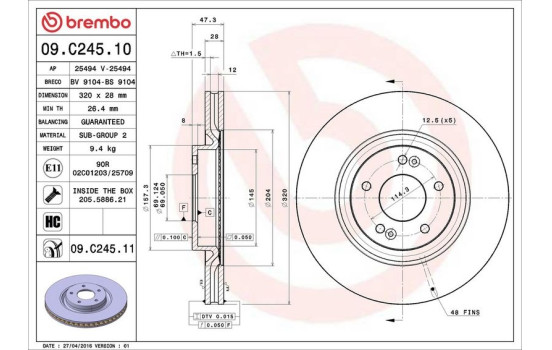 Disque de frein COATED DISC LINE 09.C245.11 Brembo, Image 2