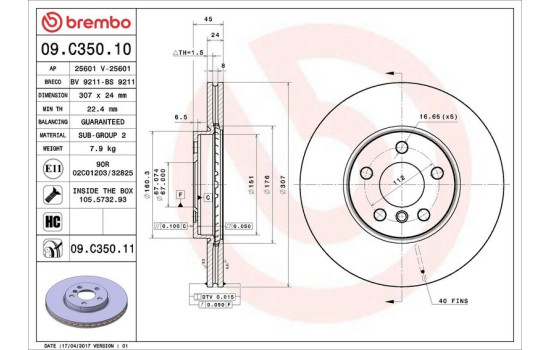 Disque de frein COATED DISC LINE 09.C350.11 Brembo, Image 3