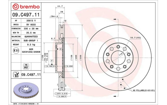 Disque de frein COATED DISC LINE 09.C497.11 Brembo, Image 2