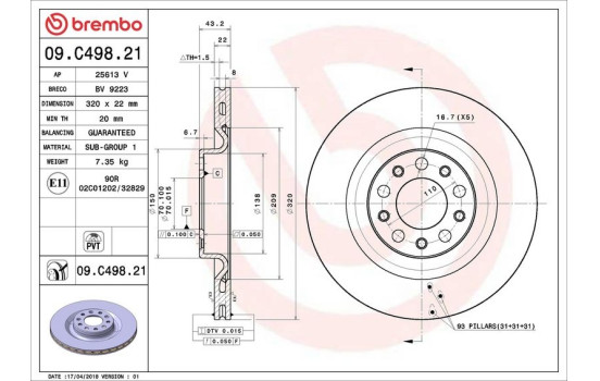 Disque de frein COATED DISC LINE 09.C498.21 Brembo, Image 3