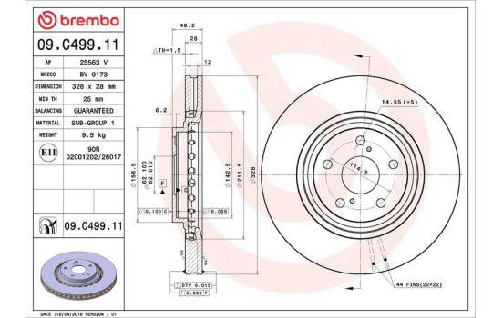 Disque de frein COATED DISC LINE 09.C499.11 Brembo, Image 2