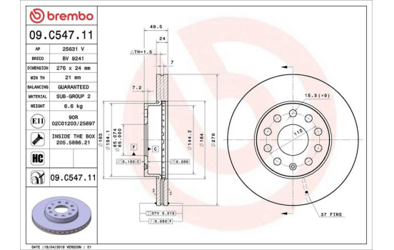 Disque de frein COATED DISC LINE 09.C547.11 Brembo, Image 3