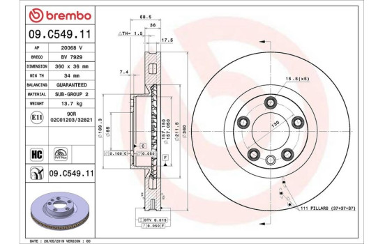 Disque de frein COATED DISC LINE 09.C549.11 Brembo