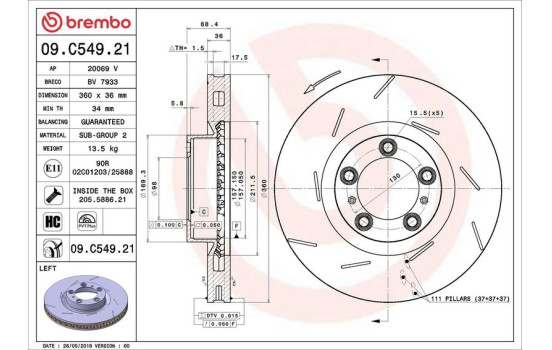 Disque de frein COATED DISC LINE 09.C549.21 Brembo