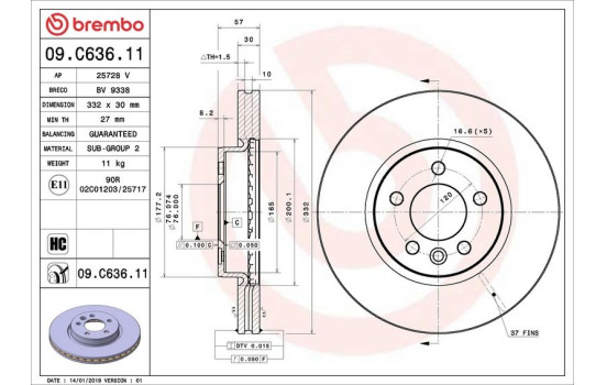 Disque de frein COATED DISC LINE 09.C636.11 Brembo